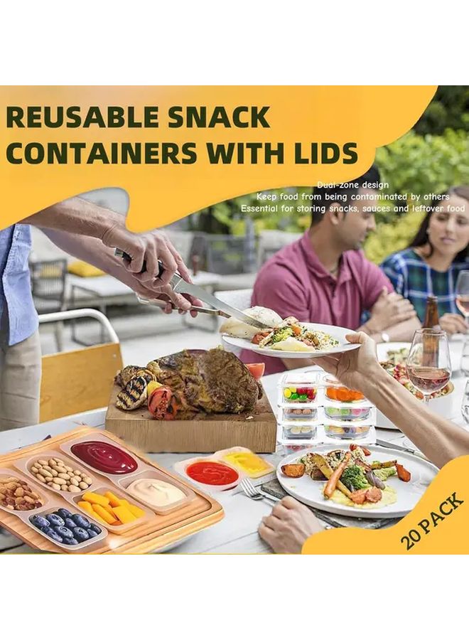 Clear 20 Pack Reusable Plastic Snack Containers With Lids 2 Compartment Lunch Box For Portion Control - Image 5